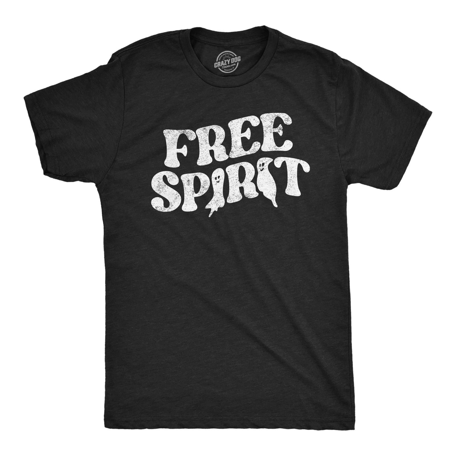 Mens Free Spirit T Shirt Funny Halloween Party Ghost Graphic Novelty Tee for XS