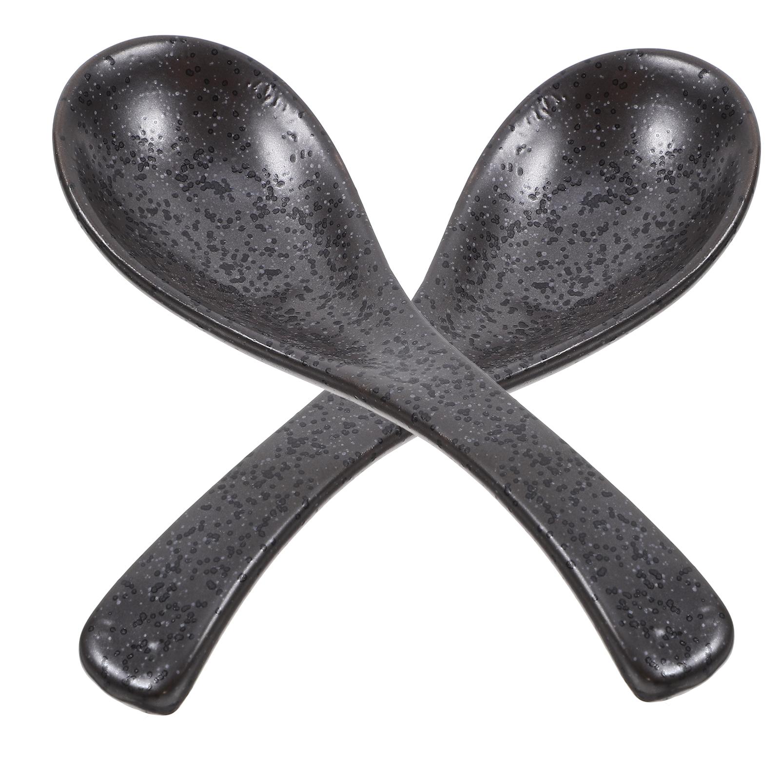 

Маленькие керамические ложки Японский ретро-стиль Суповая ложка Азиатская посуда Фарфоровая Десертная Чайная Ложка для лапши Рамен Кухня чёрный