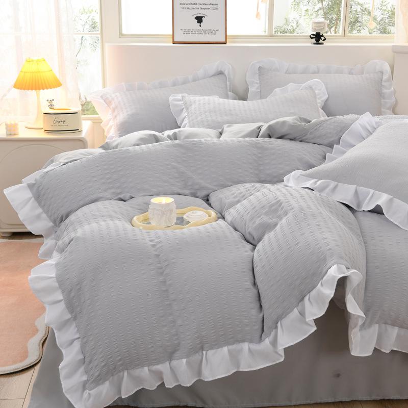 

Pure Cotton Double Yarn Bedding Double Four-piece Set Quilt Cover Single Dormitory Bed Sheet Three-piece Set 1.2m three-piece set
