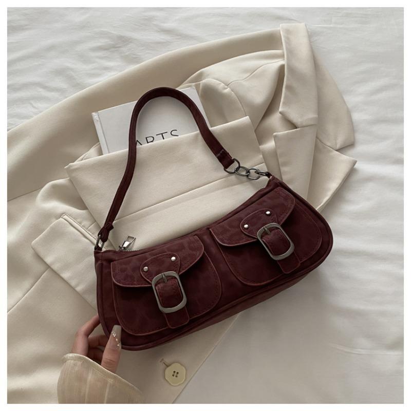 

Trendy and fashionable versatile handbag niche design feeling baguette bag retro highend women s bag червоний