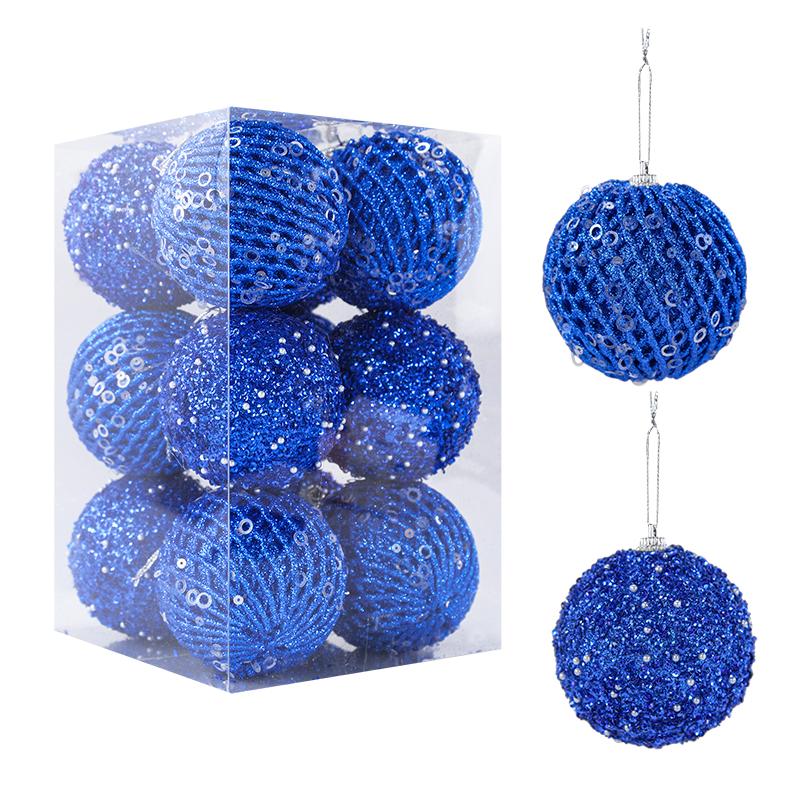 12Pcs 8cm Christmas Tree Balls Ornament Big Glitter White Red Xmas Tree Hanging Pendant Decoration For Home 2025 New Year Gift
