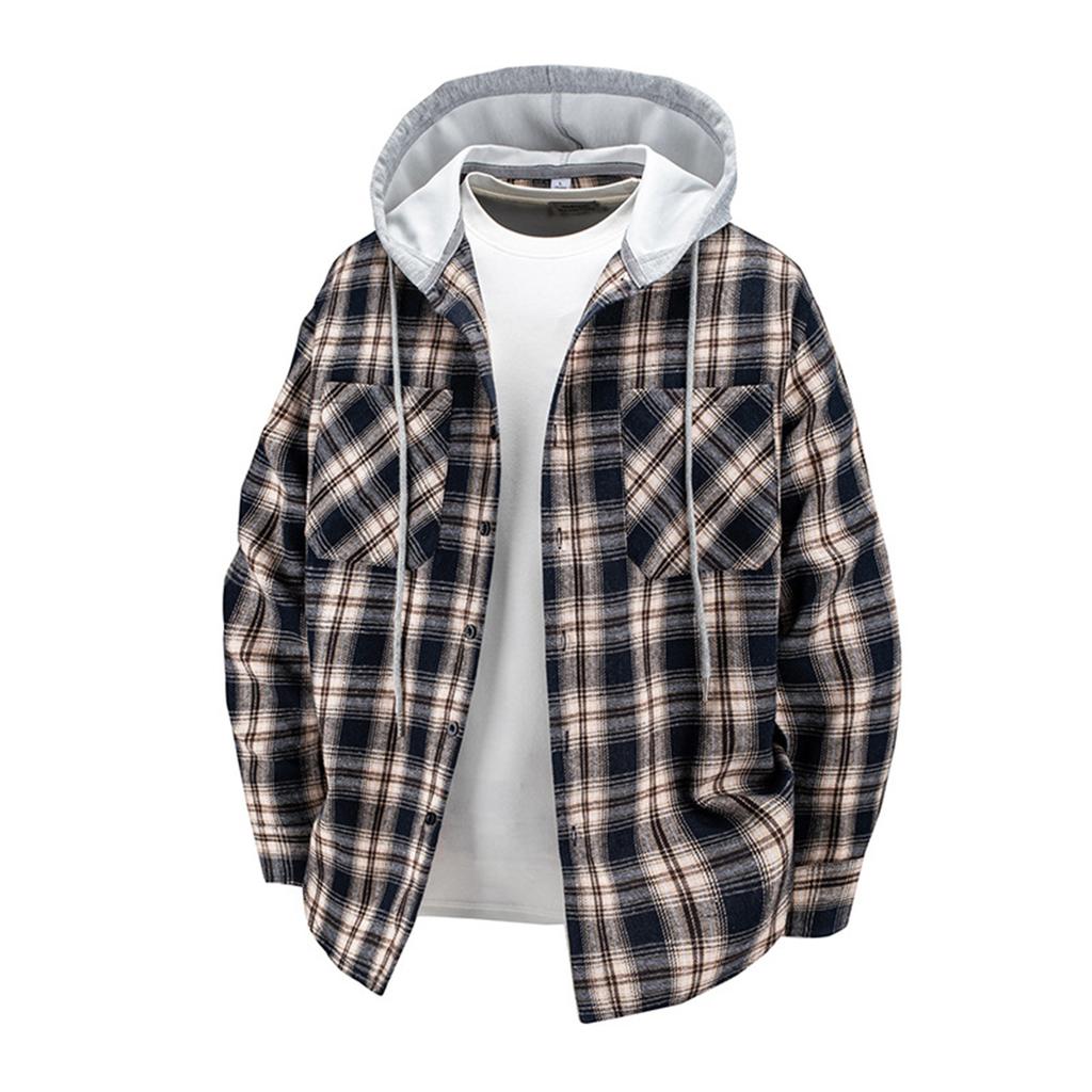 Men's Oversized Casual Hooded Plaid Shirt