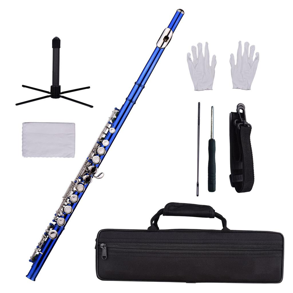 Closed Hole C Flute 16 Keys Cupronickel Nickel plated Wind Instrument with Carry Case Flute Stand Gloves Cleaning Cloth