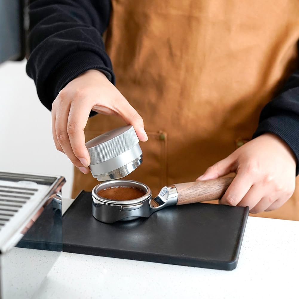 Watchget 58mm Bottomless Naked Portafilter - Flat Base Compatible with E61 and La Marzocco Espresso Machine Models, Stainless Steel with Walnut