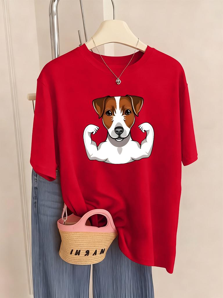 Russell Terrier Puppy Prints T-Shirt Womens Casual Comfortable T Shirts Soft Loose Short Sleeve Tops Summer O-Neck Woman Clothes