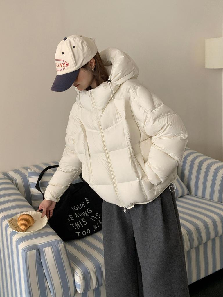 White Duck Down Puff Down Jacket Women's Winter New Hooded Warm Small Short Bread Jacket Thick Coat