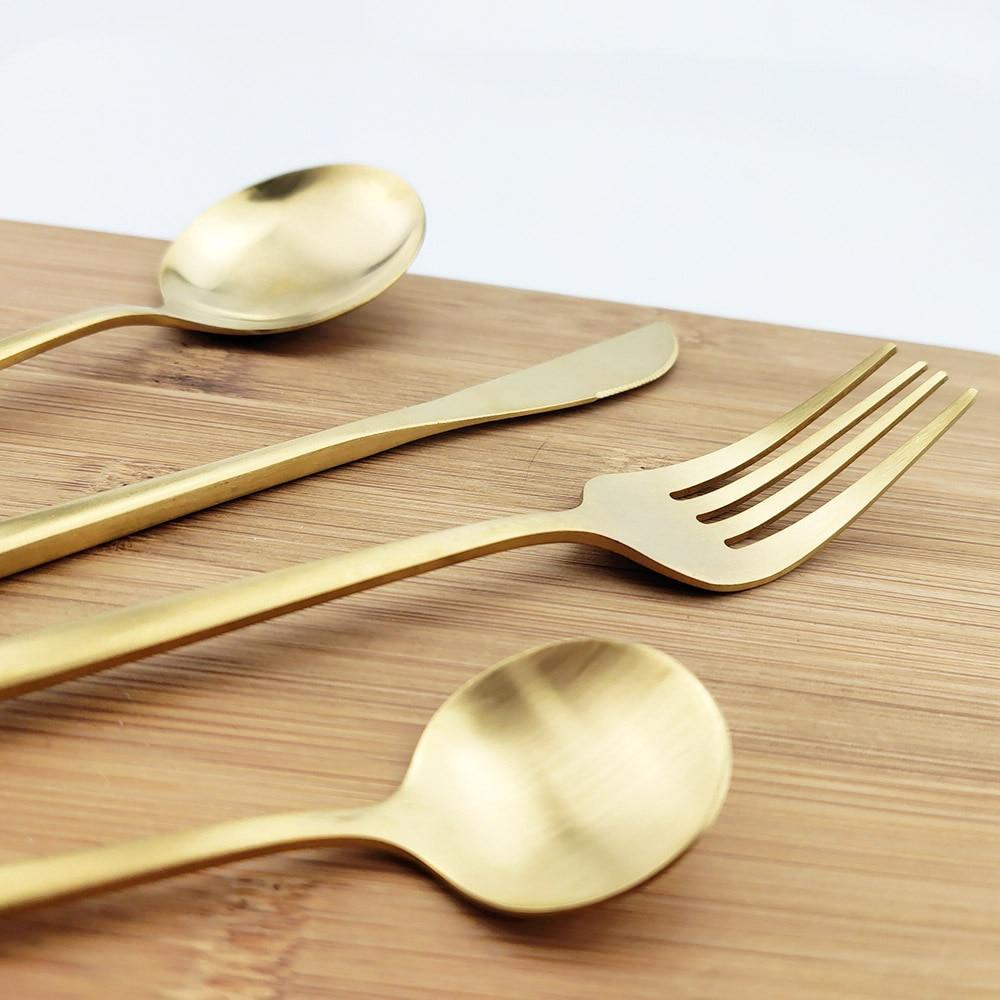 4Pcs Gold Matte Tea Spoon Cutlery Stainless Steel Coffee Spoon Silverware Small Stirring Spoon Tableware Kitchen Flatware