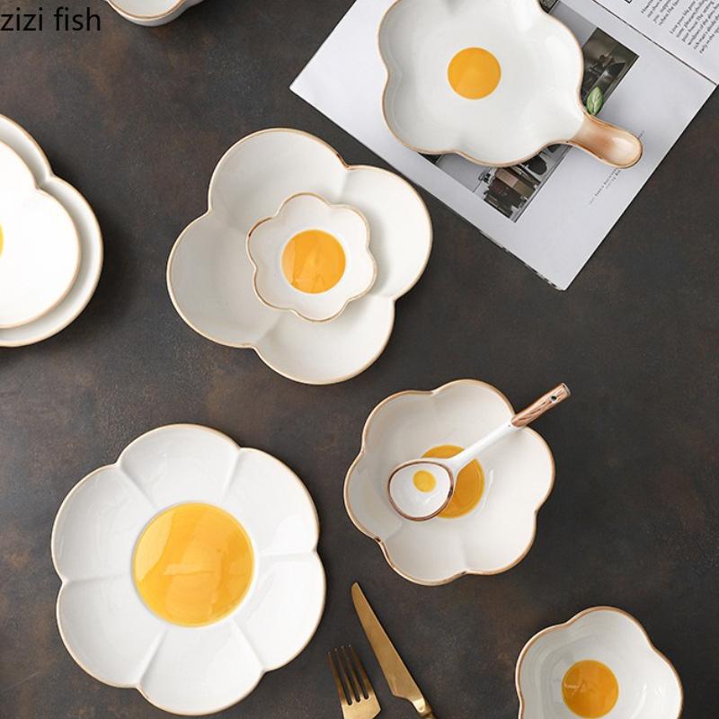 Sunflower Ceramic Tableware Dining Plate Sauce Dish Rice Bowl Salad Bowls Soup Plate Breakfast Bowl Fish Dish Steak Plates Tray