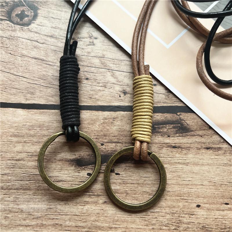 Lanyard Retro Keychain on the Phone Chain Cowhide Neck Key Lanyard Rope for Mobile Phone Accessories Genuine Leather Strap