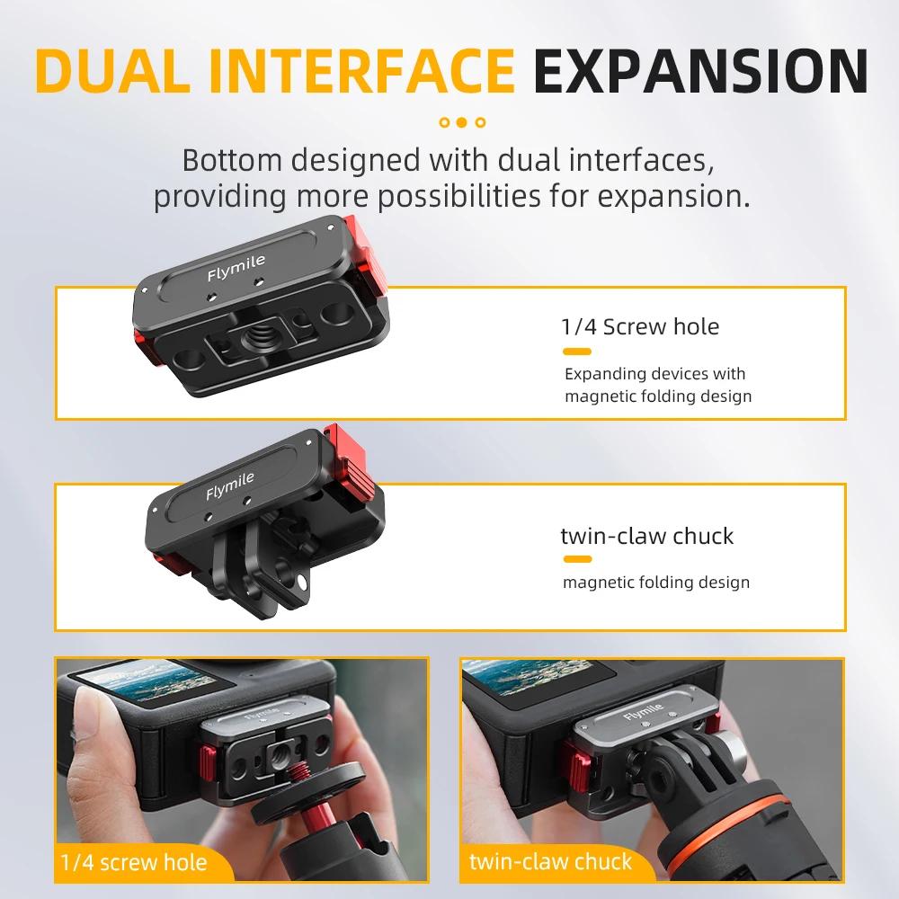 Flymile Magnetic Base Expansion Bracket for DJI Osmo Action 5 Pro/4 Adapter 1/4 Screw Hole Sports Camera Photography Accessories