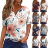 Women's Casual V-neck Short Sleeved Decorative Button Up T-shirt Top