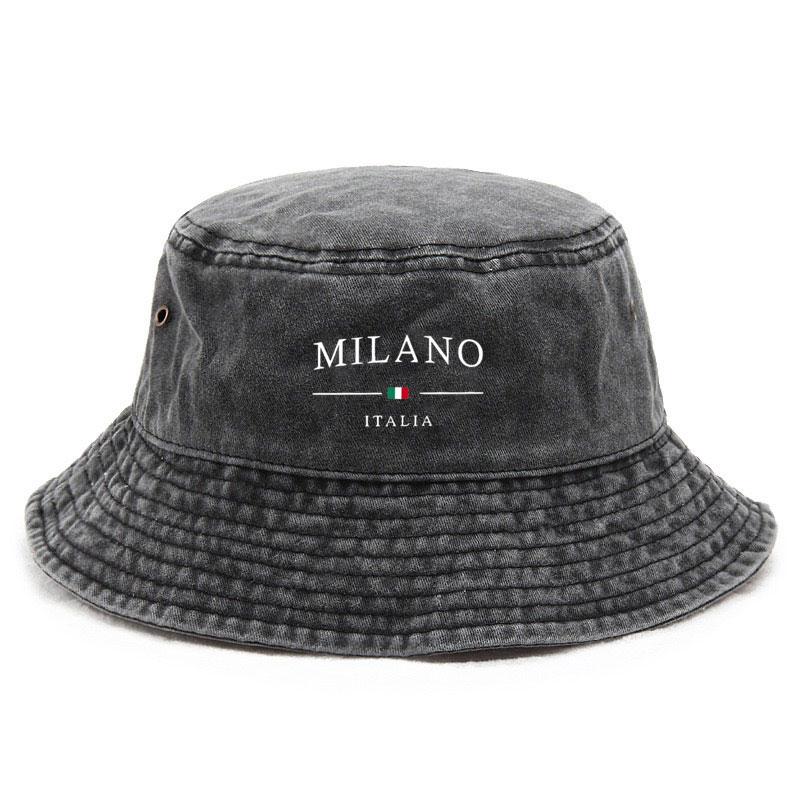 

Milano Cotton Washed Bucket Hat Vintage Fishing Hat Sun Protection Outdoor Soccer Fan Cap Italian Football Culture Streetwear чорний