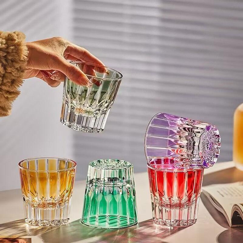 200ml Luxury Carved Whiskey Glass Exquisite Drinking Glasses Creative Cocktail Glass Multi Colored Wine Glass Bar New Year Gifts