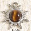 2pcs Vintage Tiger Eye Pendant Sun Oval Round Silver Color Stainless Steel Charms For Jewelry Making Supplies Real Natural Stone