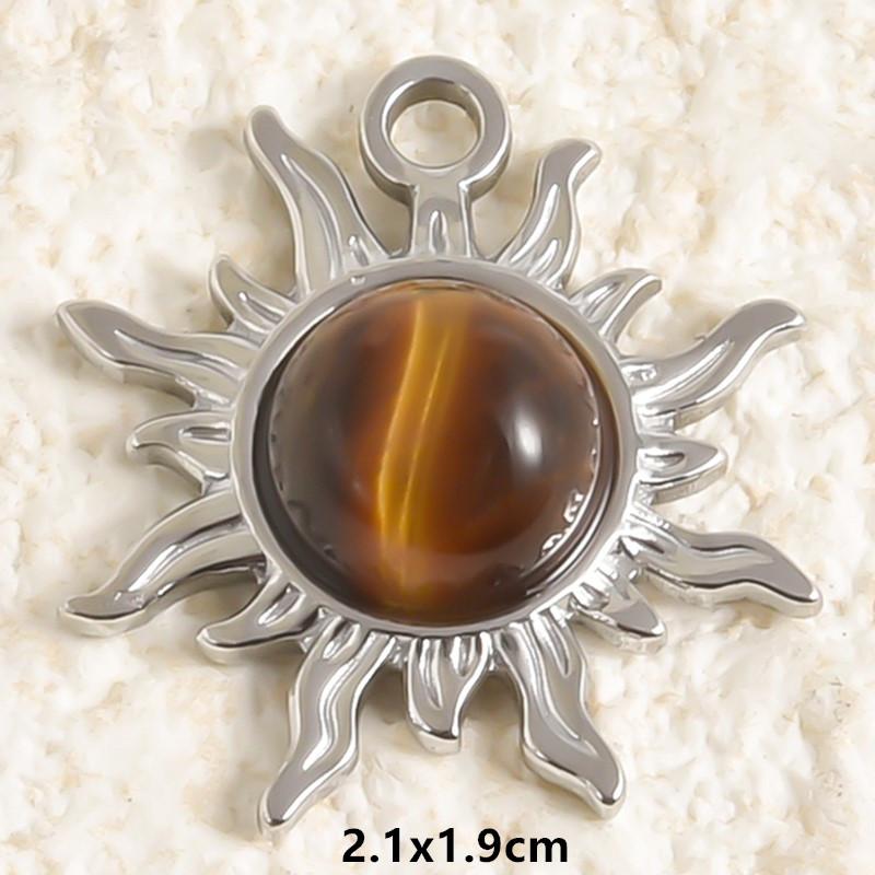 2pcs Vintage Tiger Eye Pendant Sun Oval Round Silver Color Stainless Steel Charms For Jewelry Making Supplies Real Natural Stone