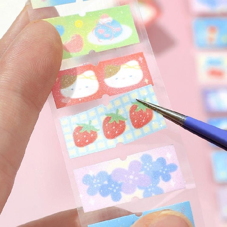 Scrapbooking Decorative Tape Glittering Cutout Tape Pre-cut Cartoon Sticker Roll For Journal Notebook Seal Envelope Card