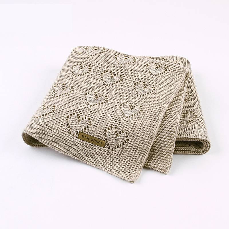 Baby Knitted Heart Pattern Crochet Swaddle Wrap With Windproof Cotton For Newborns