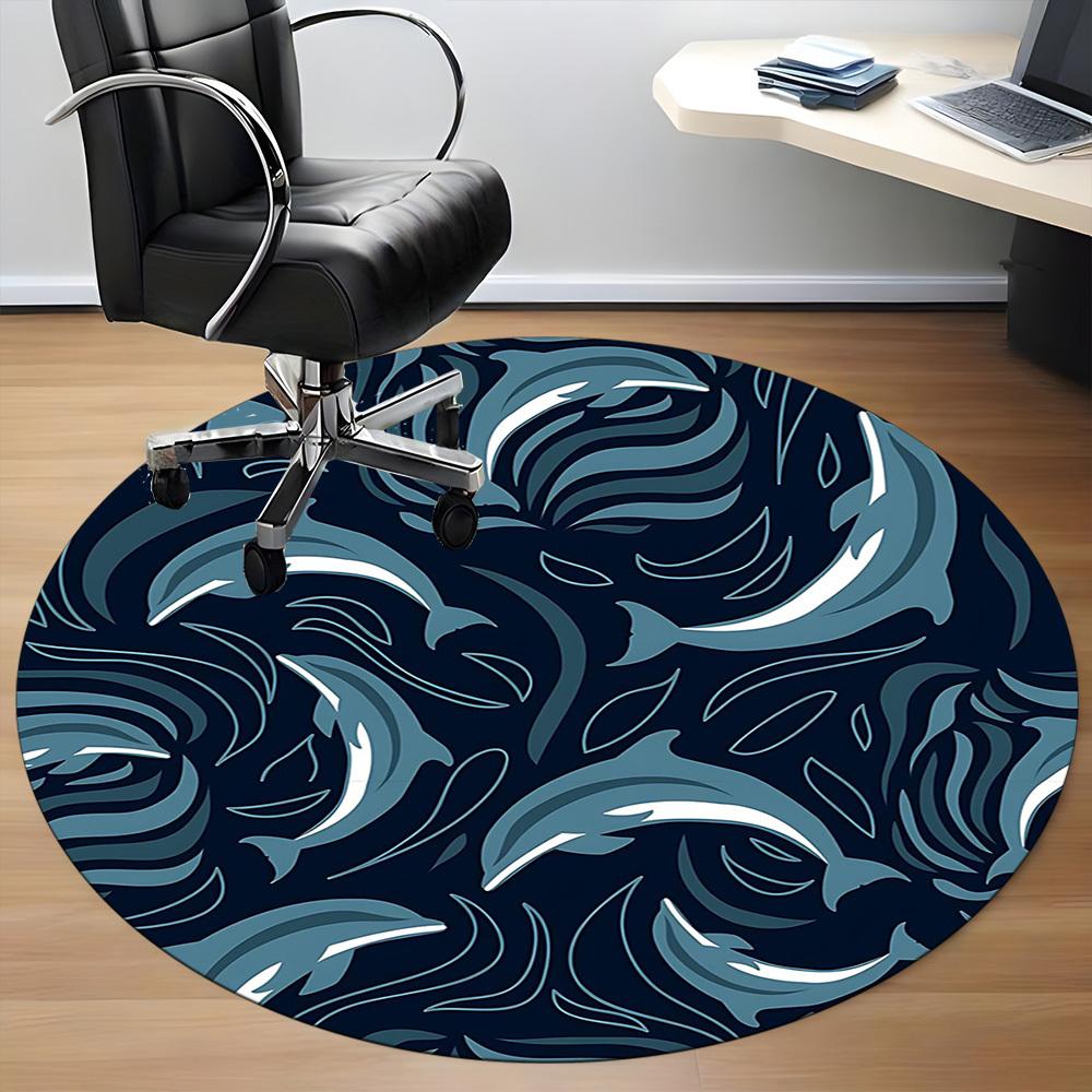 1PCDolphin Ocean Office Round Area Rug, Mat Suitable For Office, Under Office Chairs Bedroom Living Room Home Decor, Room Deco