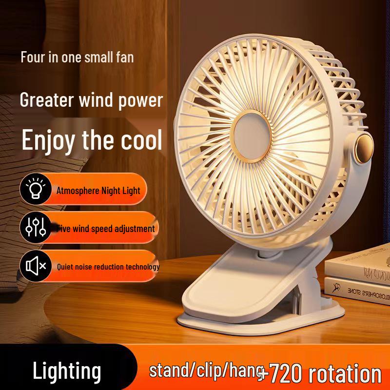 6-inch USB Rechargeable Clip-On Fan for Desktops, Strollers, or Dorm Rooms Black with Light [Rechargeable]