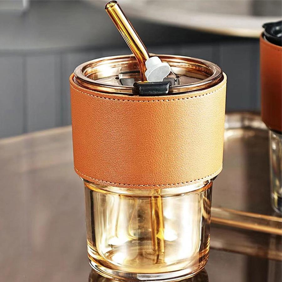 

Internet Famous Bamboo Joint Cup, Straw, Glass Cup, High Aesthetic Value, Dual Drinking Cup, Coffee Cup, Couple Water Cup 401-500ml коричневый