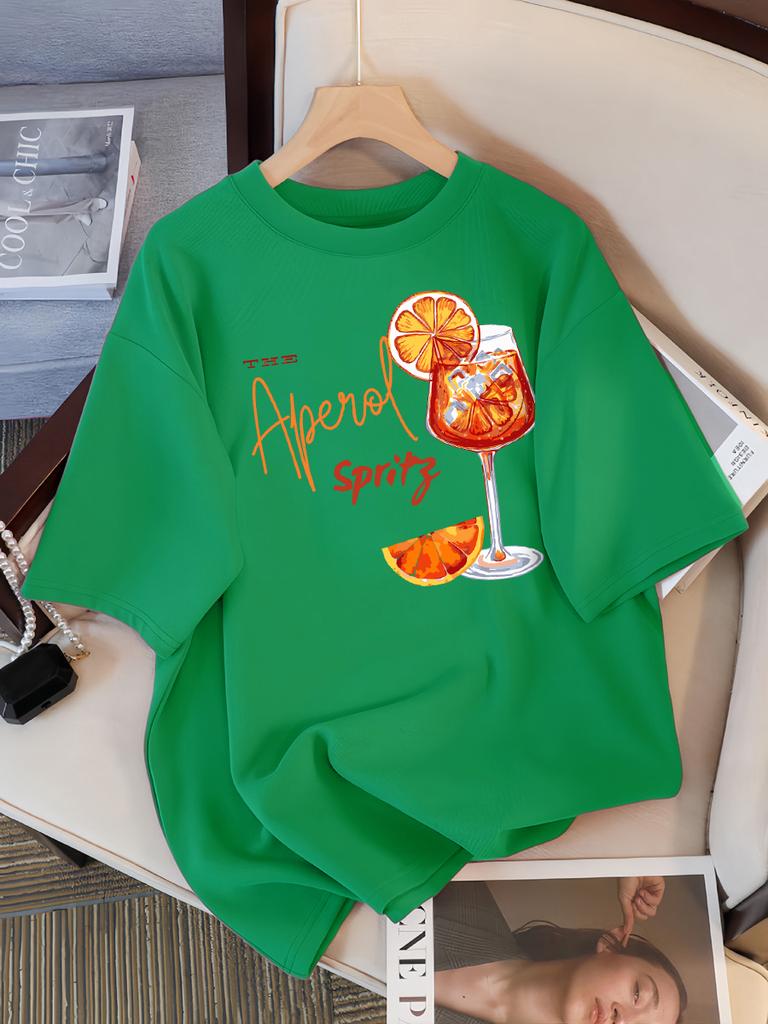 Lemon Red Wine Printed T-Shirt Women Cotton Y2K T Shirts All-Match Summer Clothing Comfortable Oversized Female Tee Tops