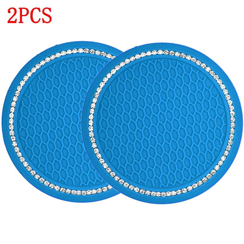 2Pcs Bling Car Cup Holder Coaster with Rhinestone Anti Slip Insert Mat Pads for Women Girls Universal Auto Interior Accessories