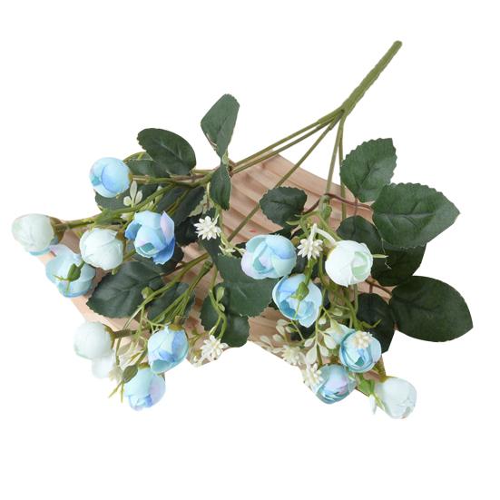 Artificial Flower with Green Leaves 15 Head Fake Silk Flower DIY Wedding Floral Arrangement Home Office Party Faux Bloom Decoration