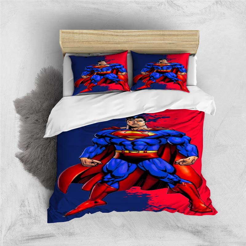 Comfortable 3D Cartoon Superhero Bedding Set, Including Duvet Cover, Pillowcases and Children's Set.