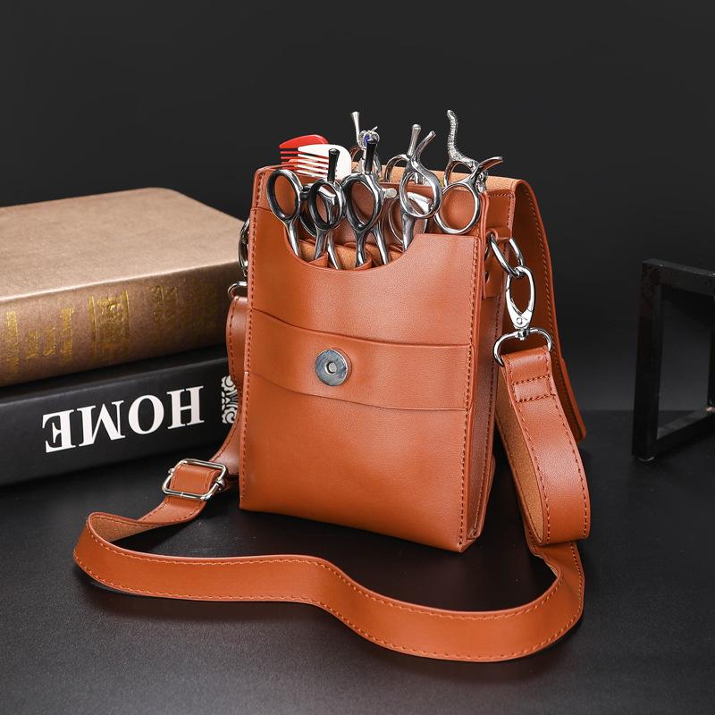 

Профессиональная сумка на 8 карманов из ПУ кожи для парикмахерских ножниц, сумка с зажимами, парикмахерский парикмахерский кобура-чехол держатель для ножниц с поясным ремнем коричневый