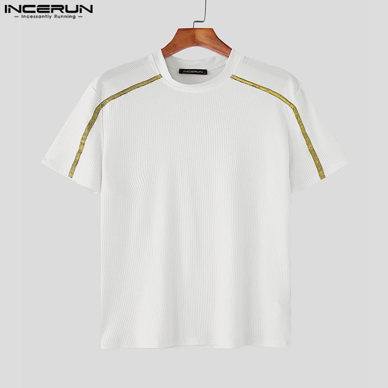 INCERUN Men Summer T-shirts Casual Short Sleeve Stitching Fitted Tops