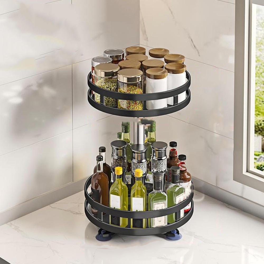 Carbon Steel Kitchen Storage Tray 360° Rotation Rotating Spice Shelf Spice Bottle