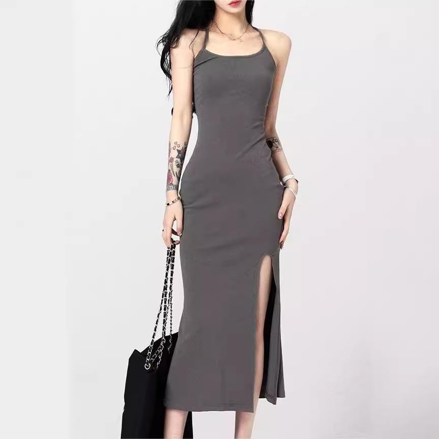 Pure Desire Suspender Hip Dress Spice Girls Summer New Tight Sexy Backless Split Long Dress Stepmom Skirt