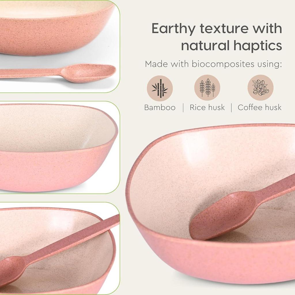 Set of 4 Earth-Friendly Multipurpose Bowls for Kitchen | 600 ml | Made with Bamboo Fibers & Rice Husk | Microwave Safe Bow