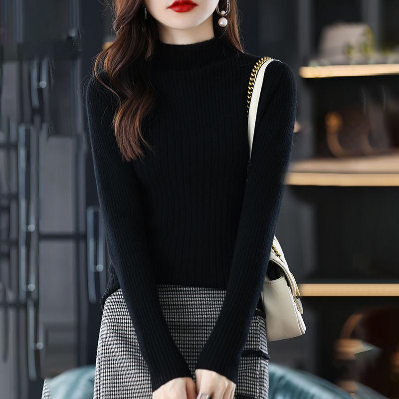 Pullover Half High Collar Long Sleeved Knitting Sweater Base Solid Women Sweater Autumn and Winter 2022 Sweater Female