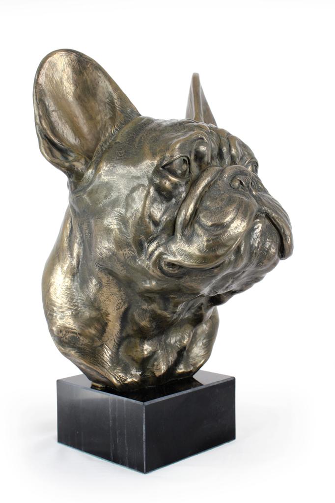 French Bulldog, Frenchie - dog bust, large statue, dog's head on stone base, decoration for office by Art-Dog brand