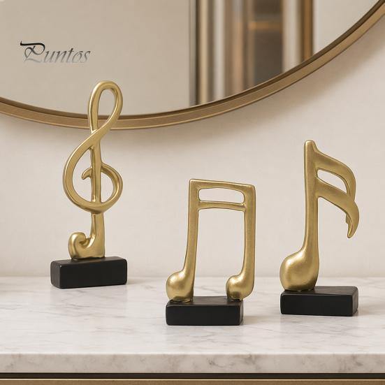Home Office Music Decor 3Pcs Minimalist Note Resin Sculpture, Treble Clef & Eighth Quarter Desk Stable Base for Piano Room Living Room, Matte