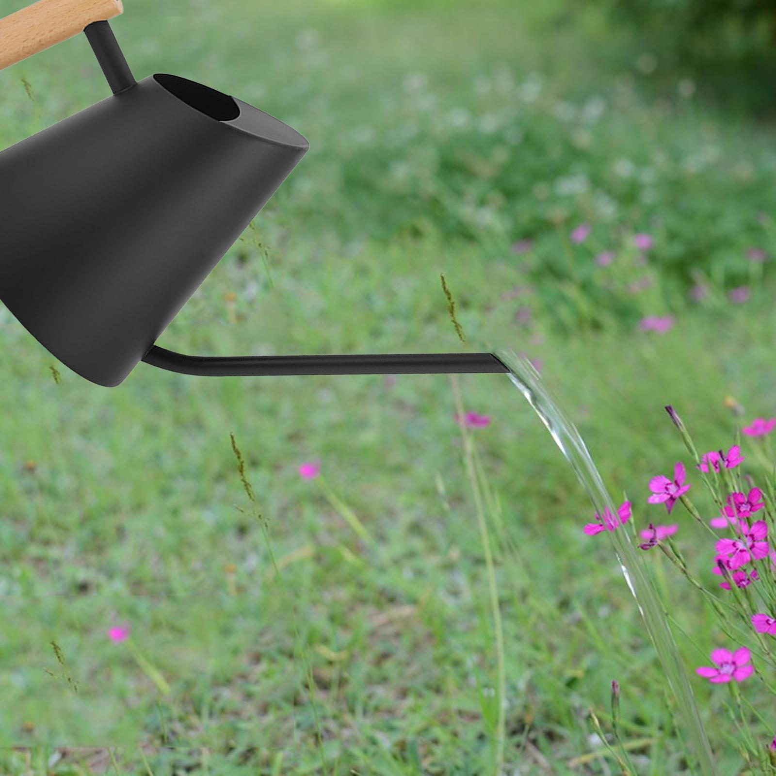 

Лейка из нержавеющей стали 900 мл деревянная ручка цветочный чайник для декора чёрный