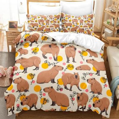 Kawaii Capybaras Bedding Set Single Twin Full Queen King Size Bed Set Aldult Kid Bedroom Duvetcover Sets 3D Bed Cover Set