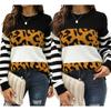 Women S Loose Knit Sweater Round Neck Long Sleeve Leopard Print Color Block Pullover