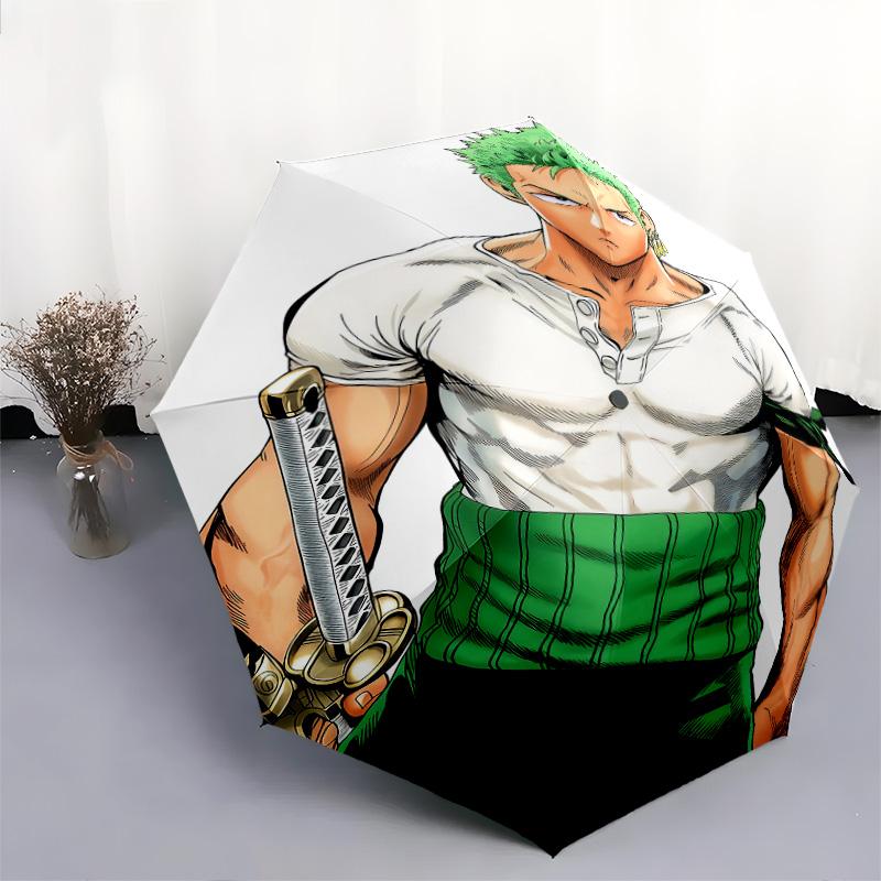 1 Stück Automatischer Faltregenschirm - Roronoa Zoro Muster Tragbares faltbares Design mit 8 Speichen Weihnachts-Geburtstagsgeschenke