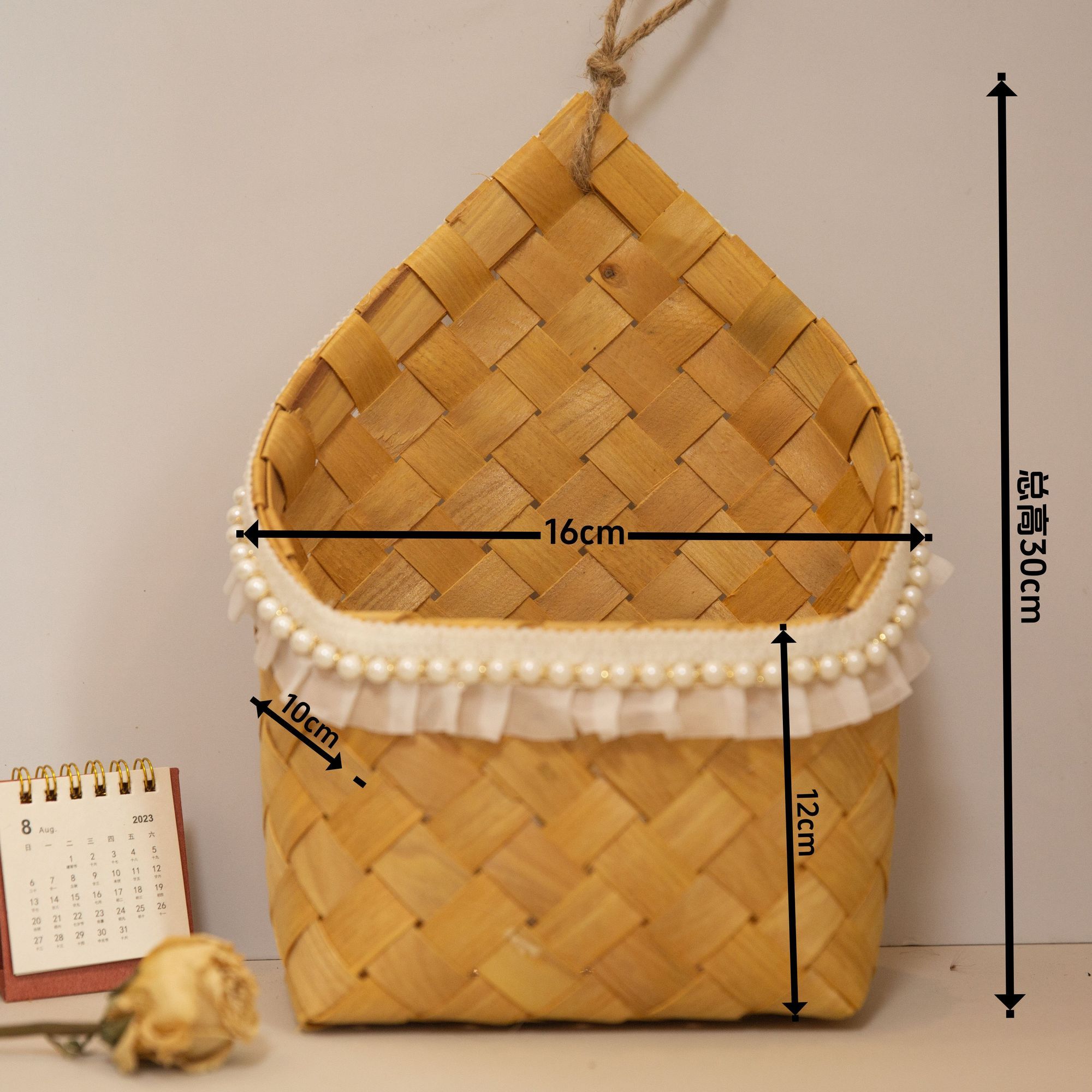 Woven flower basket wall hanging storage kitchen balcony portable flower basket rattan hanging basket wall hanging type светло-серый