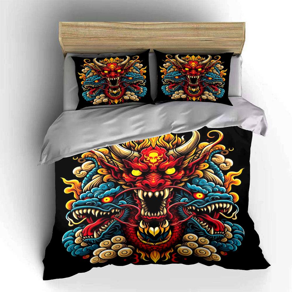 "Dragon Demon Art Decor Set" Bedding Set with 1 Duvet Cover 2 Pillowcases Single Double King Queen Gift