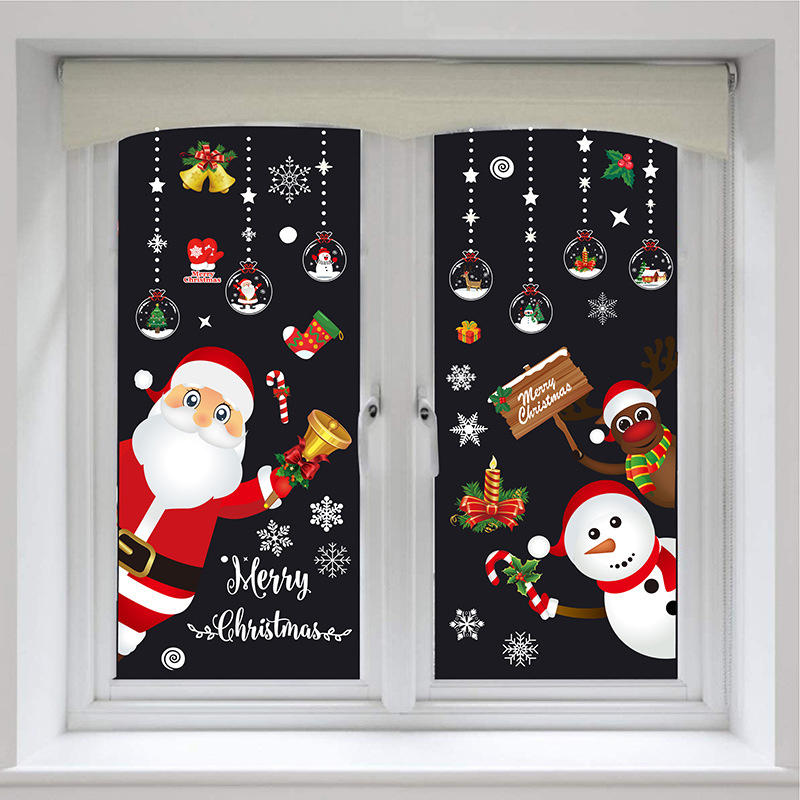 Merry Christmas Wall Stickers Santa Claus Reindeer Snowflakes Window Glass Wall Decals Year Home Decoration Murals