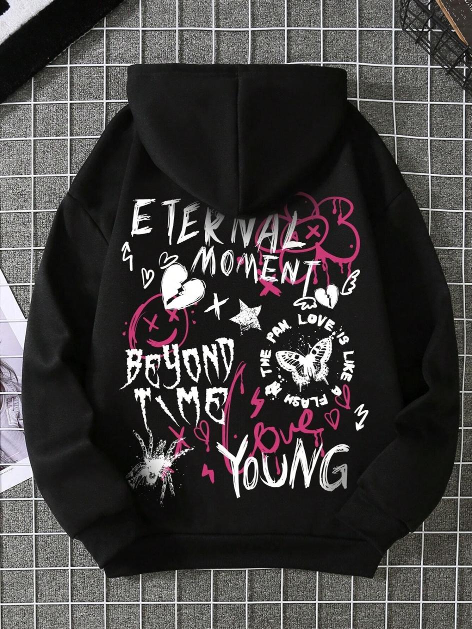 

Interesting Graffiti Printed Hoody Female Fashion Crewneck Sweatshirt Vintage Oversize Hooded Loose Casual Soft Clothing Woman 2XL