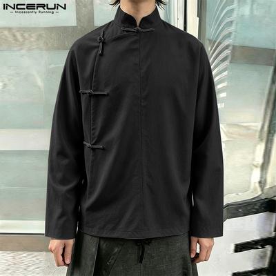 Top da Uomo con Collo Alto Manica Lunga Nodo Laterale Casual Larghi Camicie