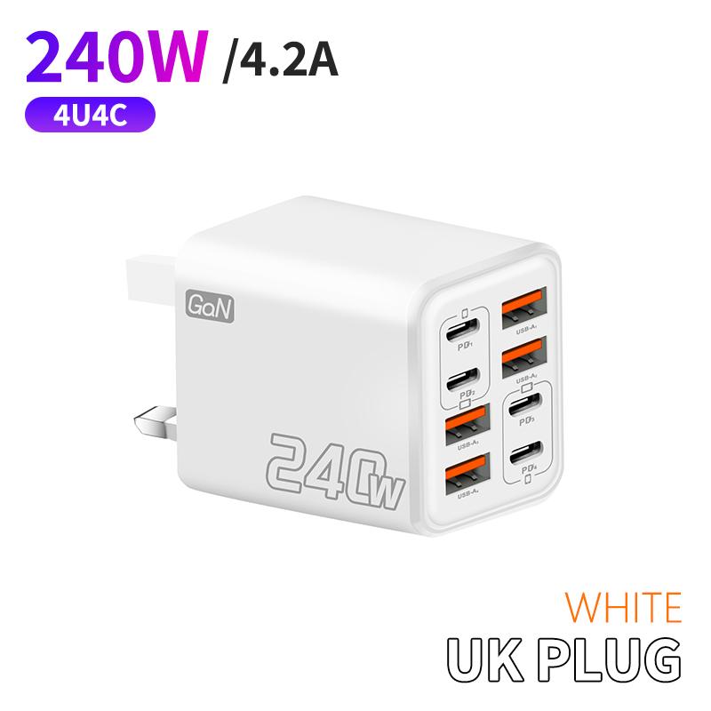 240W Gan Usb C Charger 8 In 1 Fast Charging Phone Charger Power Adapter For Phone Type C Eu/Us Plug Wall Charger