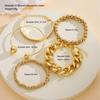 Set de 5 Piezas de Pulseras de Cadena Cubana Gruesa Para Mujeres Color Dorado Plateado Geométrico con Cuentas en Capas Brazalete Abierto Joyería de Moda para Fiesta Regalo