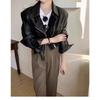 Autumn Winter Street Style Loose Casual Polo-neck PU Leather Zipper Jacket Women Y2K Hipster Cardigan Top Coat