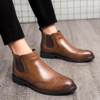 Men’s Brogues Motorcycle Boots Retro Street Style Dress Chelsea Boots Tuxedo Wedding Men Ankle Boots Plus Size
