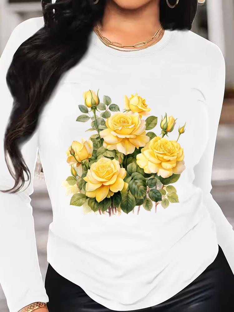 (Asian Size) Love Heart Style Printed Female Clothing Women Tee Lady T Shirt Casual Fashion Top Long Sleeve Graphic T-shirts